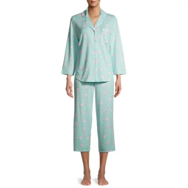 Secret Treasures Sleepwear 3/4 Sleeve Collared Pajama (Women), 2 Piece Set