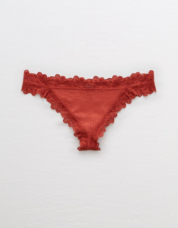 Aerie Ribbed Lace Trim Thong Undie