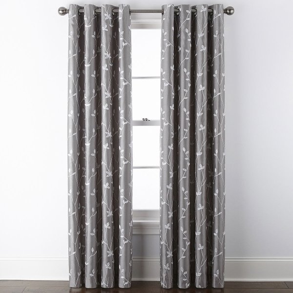 JCPenney Home Malone Leaf Embroidered Blackout Grommet-Top Single Curtain Panel