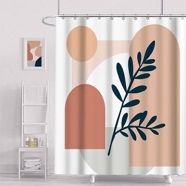 Abstract Boho Shower Curtain Mid Century Floral Shower Curtain Minimalist Stall Shower Curtain for Bathroom Washable Durable Polyester Fabric Waterproof with 12 Metal Hooks, 72" x 72"