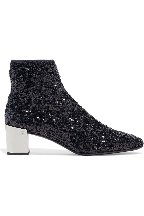 Polly sequined stretch-knit ankle boots