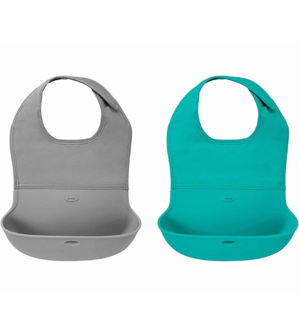 Roll Up Bib, 2-pack - Gray & Teal