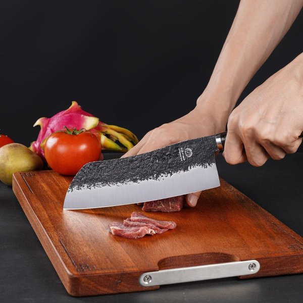 SHI BA ZI ZUO 7.5 Inch Hand Forged Razor Sharp Meat and Vegetable Knife with Non-stick Blade Sturdy Handle for Kitchen