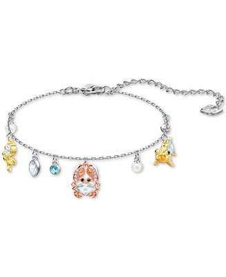 Tri-Tone Crystal & Imitation Pearl Ocean-Motif Charm Bracelet