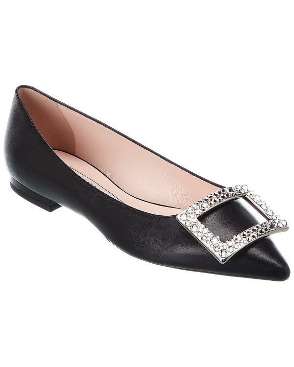 Gommettine Strass Buckle Leather Flat