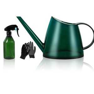 Ouddy Plant Watering Can with 300ML Mist Spray Bottle and Work Gloves, Modern Style Watering Pot (1.4L, Green)