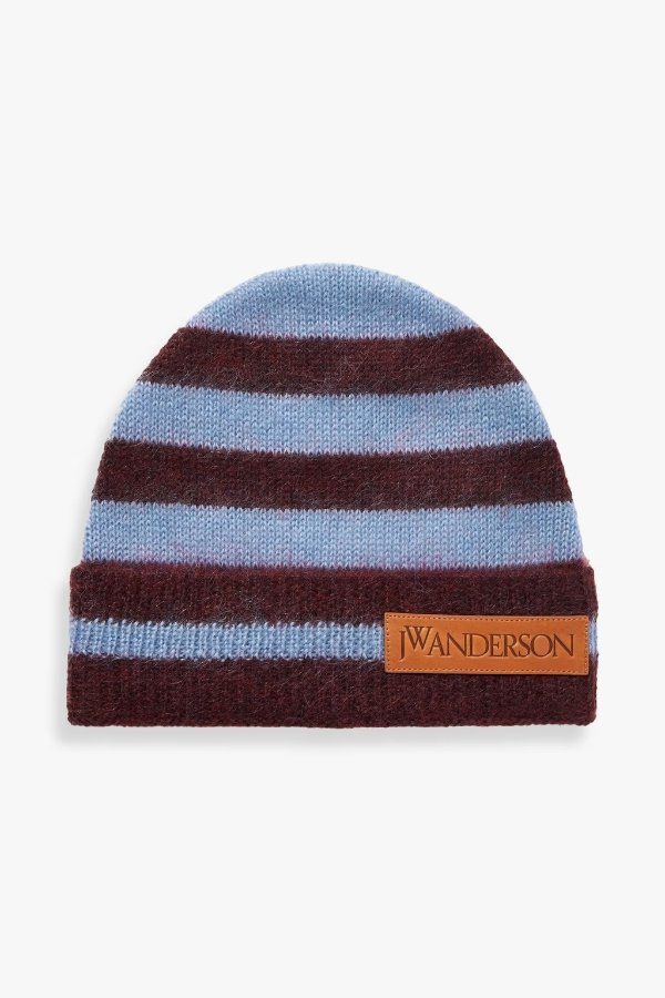 Brushed striped knitted beanie