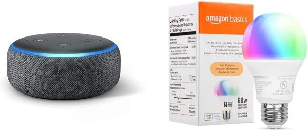 Echo Dot (3rd Gen) Charcoal | with Amazon Basics Smart Color Bulb