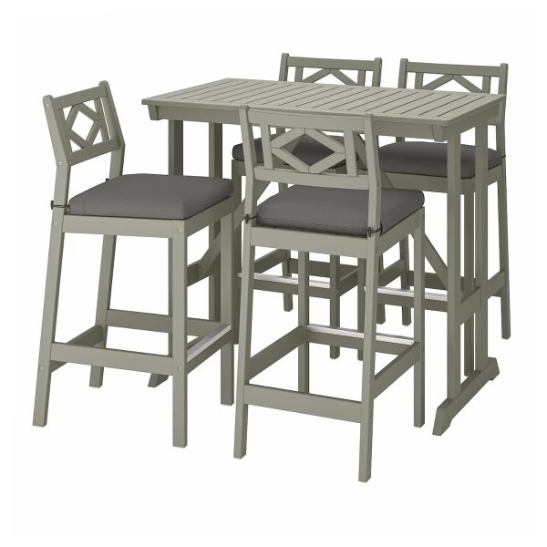 BONDHOLMEN Bar table and 4 bar stools, gray stained/Froson/Duvholmen dark gray