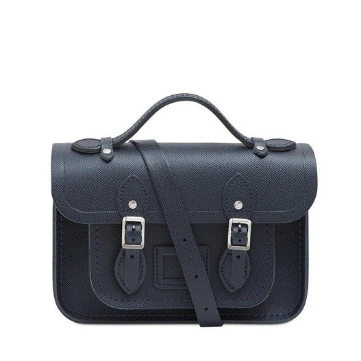 Magnetic Mini Satchel in Leather - Navy Saffiano