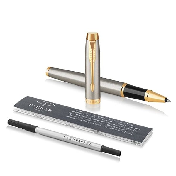 IM Rollerball Pen, Brushed Metal and Gold with Fine Point Black Ink Refill (1975542)