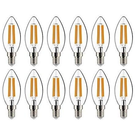 helloify BA11 Dimmable Vintage LED Edison Candelabra Bulb, 60W Equivalent, High Brightness, Warm White 2700K, Clear Glass, Candles/Chandelier Style, E12 Screw Base, 12 Pack