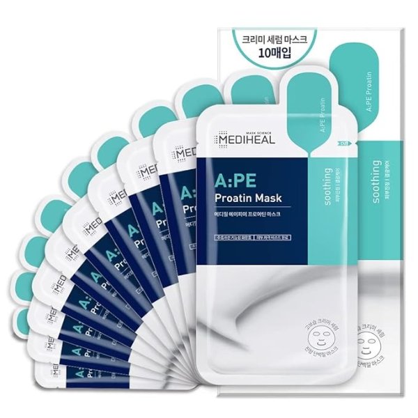 A: PE Proatin Sheet Mask, Pack of 10, Soothing and Strengthening Skin Barrier Face Mask with Amino Acid and Latobacillus, High Moisture Creamy Essence, Calms Irritated and Sensitive Skin