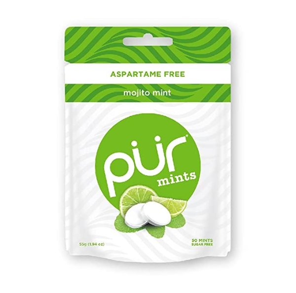 100% Xylitol Mints, Sugarless Mojito Lime Mint, Sugar Free + Aspartame Free + Gluten Free + Vegan - Freshens Breath, Low Carb, Simplye Natural Flavored Candy, 50 Pieces (Pack of 1)