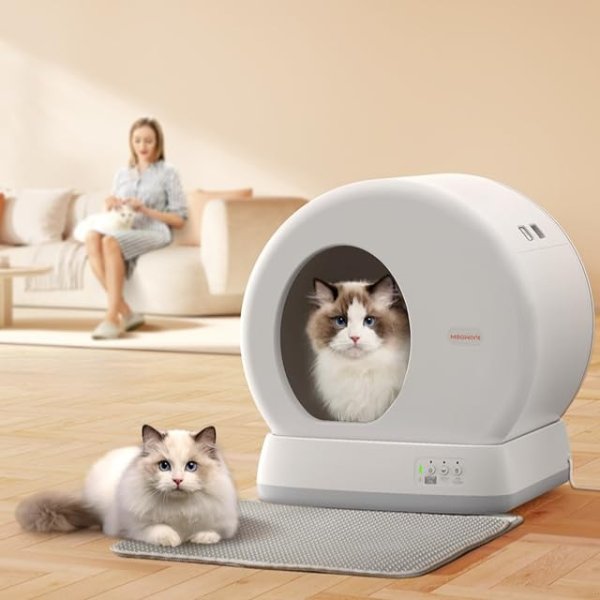 Self-Cleaning Cat Litter Box, Integrated Safety Protection Automatic Cat Litter Box for Multi Cats, Extra Large/Odor Isolation/APP Control Smart Cat Litter Box with Mat & Liner