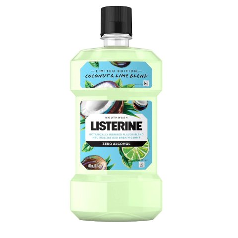 Listerine Zero Alcohol Mouthwash, Oral Rinse Kills up to 99% of Bad Breath Germs, Limited Edition Coconut Lime Flavor, 500 mL