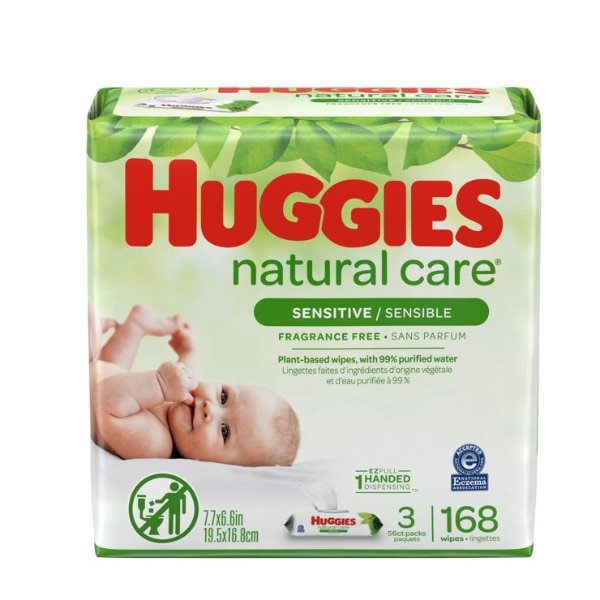 Natural Care Sensitive Baby Wipes, Unscented, 3 Flip-Top Packs (168 Wipes Total)