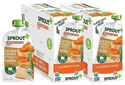 Organic Baby Food Pouches Stage 3Baby Food, Garden Vegetables Brown Rice with Turkey, 4 Ounce (Pack of 12); USDA Organic, Non-GMO, 3 Grams of Protein, Free Range Turkey