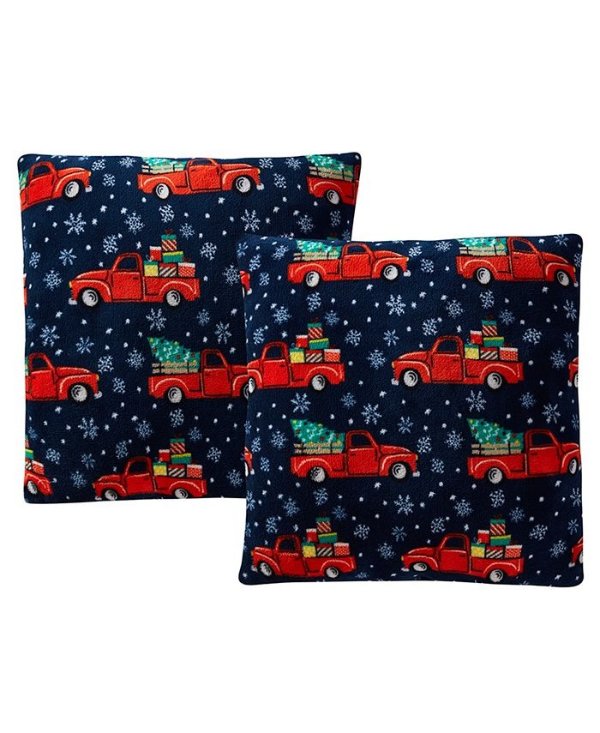 LAST ACT! Holiday Print Plush 18" Decorative Pillow 2-Pack