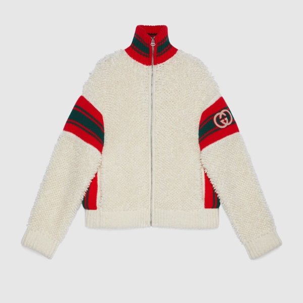 Wool bomber jacket with patch