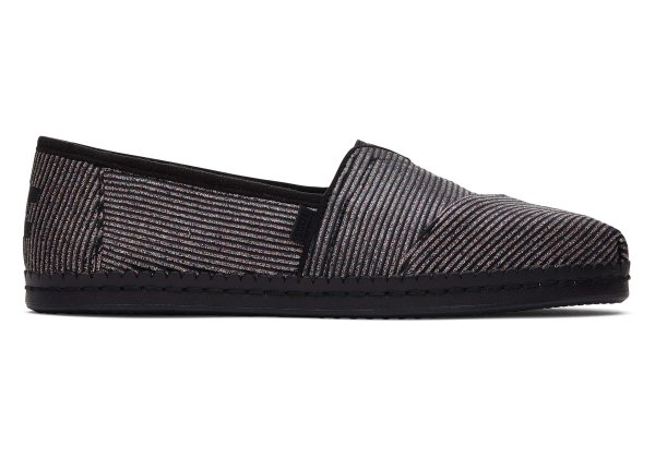 Women's Black Alpargata Leather Wrap Glitter Espadrille Slip on Shoe | TOMS