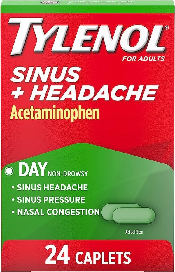 Congestion & Pain Caplets, Daytime Medicine for Cold and Sinus, Severe Sinus, Allergy and Headache Relief for Adults 24 ea