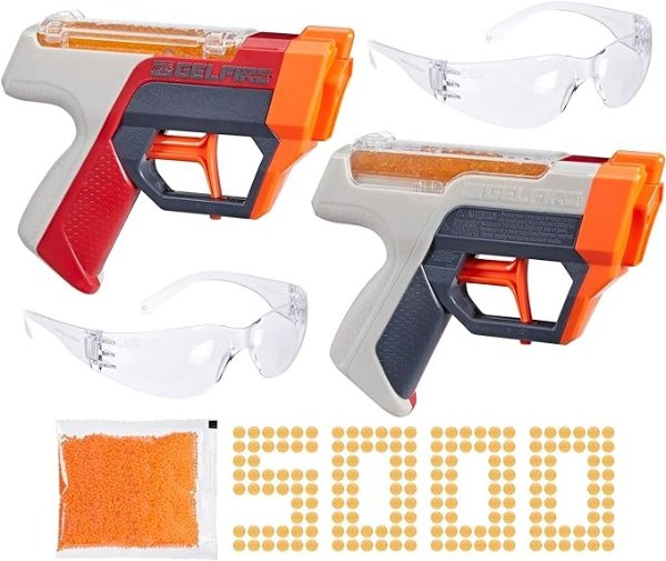 Pro Gelfire Dual Wield Pack, 2 Blasters, No-Prime Firing, 5000 Rounds, 2X 100 Round Integrated Hoppers, 2 Eyewear, Easter Gifts and Games for Teens, Ages 14+