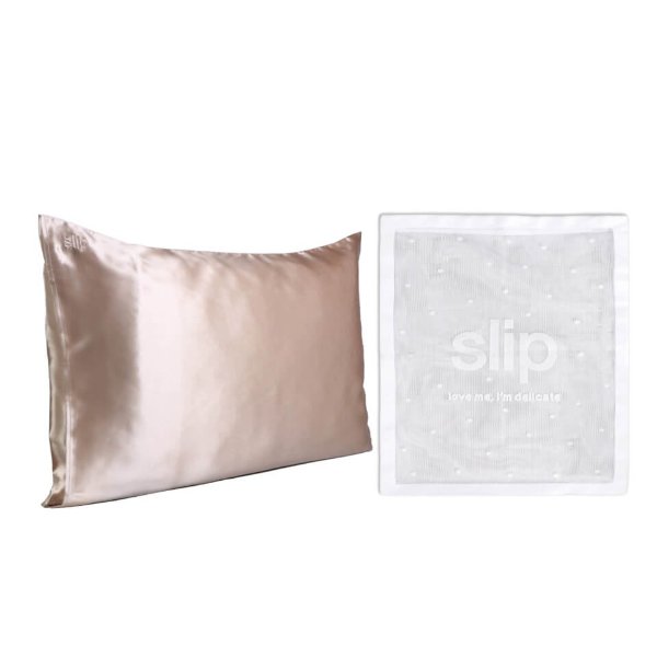 Exclusive Silk Caramel Pillowcase Duo and Delicates Bag (Worth $193.00)