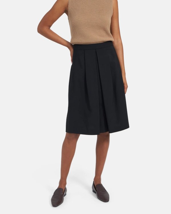 Pleated Midi Skirt in Sevona Stretch Wool