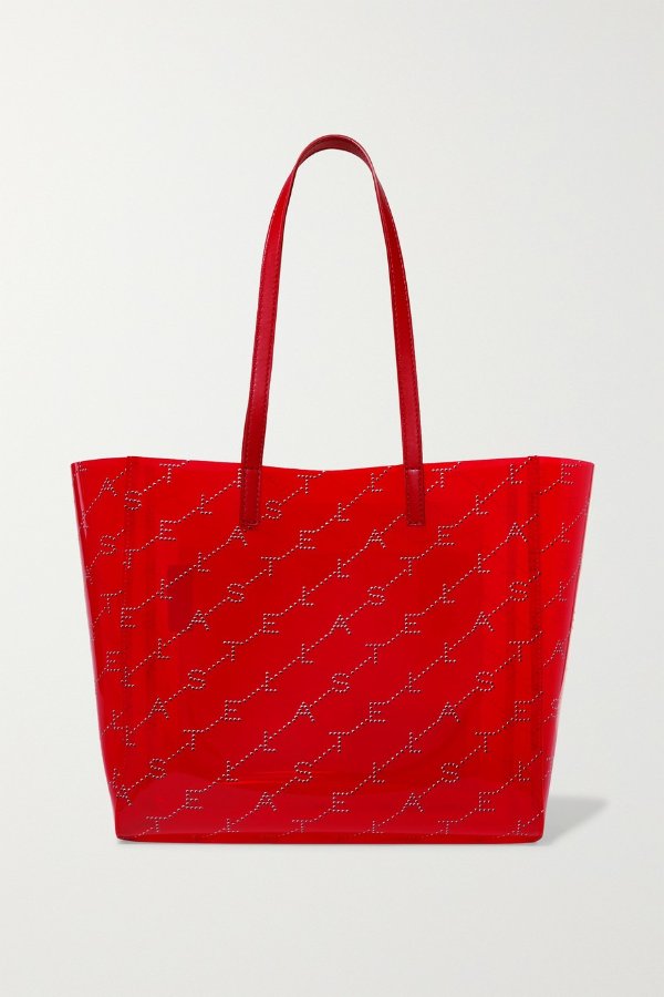 Faux leather-trimmed printed PU tote