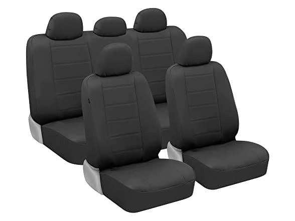 carXS Black Microfiber PU Leather Car Seat Covers Full Set, 9-Piece Faux Leather Seat Covers for Cars, Includes Front Seat Covers and Back Car Seat Cover, Automotive Seat Covers for Trucks SUV