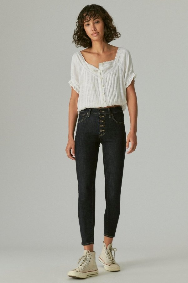 high rise bridgette skinny w/ exposed button fly