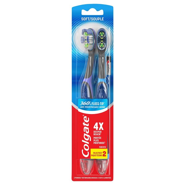 360 Sonic Battery Power Electric Toothbrush 2 Count (Pack of 1)