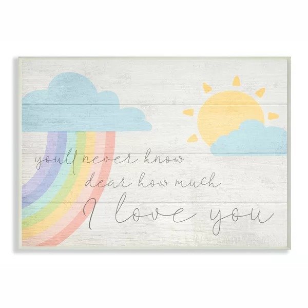 Mallen How Much I Love You Rainbow Clouds and Sun on Planks Kids Wall DecorMallen How Much I Love You Rainbow Clouds and Sun on Planks Kids Wall DecorRatings & ReviewsCustomer PhotosQuestions & AnswersShipping & ReturnsMore to Explore