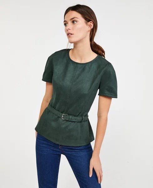 Petite Faux Suede Belted Top | Ann Taylor