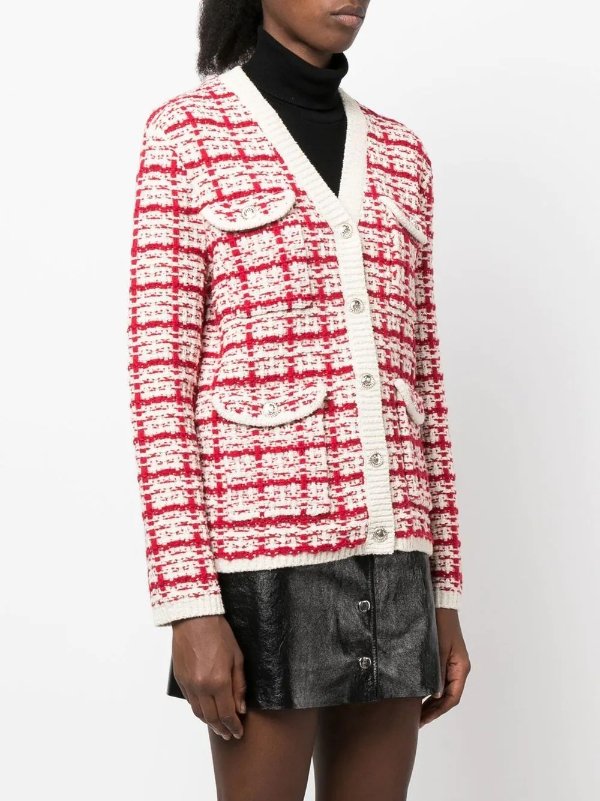 tweed V-neck knitted jacket