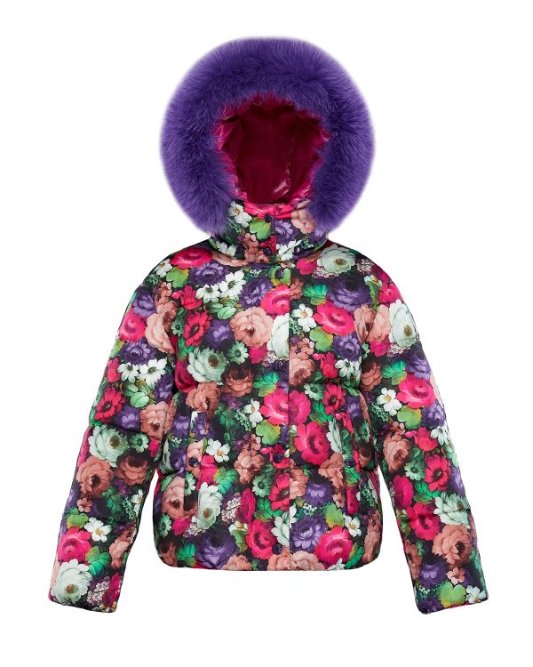 Koura Fur-Trim Detachable-Hood Puffer Coat, Size 8-14