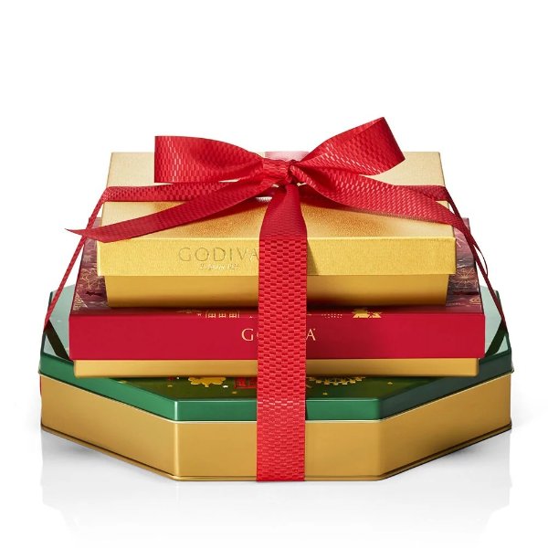 Christmas Season's Greeting Chocolate Gift Tower | GODIVA