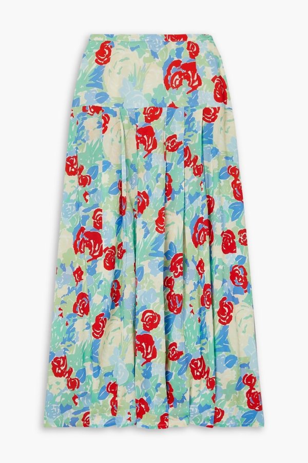 Nancy pleated floral-print voile midi skirt