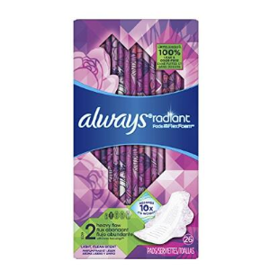 Always Radiant, Size 2, Heavy Flow Pads with FlexFoam, Light Clean Scent, Pack of 3