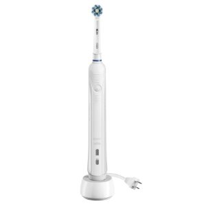 Oral-B Pro 1000 Electric Power Rechargeable Battery Toothbrush with Automatic Timer and CrossAction Brush Head, White, Powered by Braun