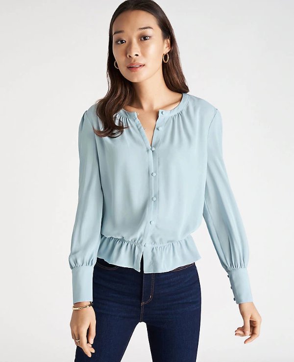 Mixed Media Cinched Waist Top | Ann Taylor