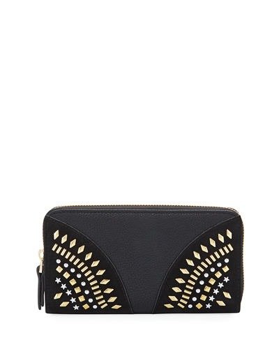 Studded Faux-Leather Continental Zip Wallet
