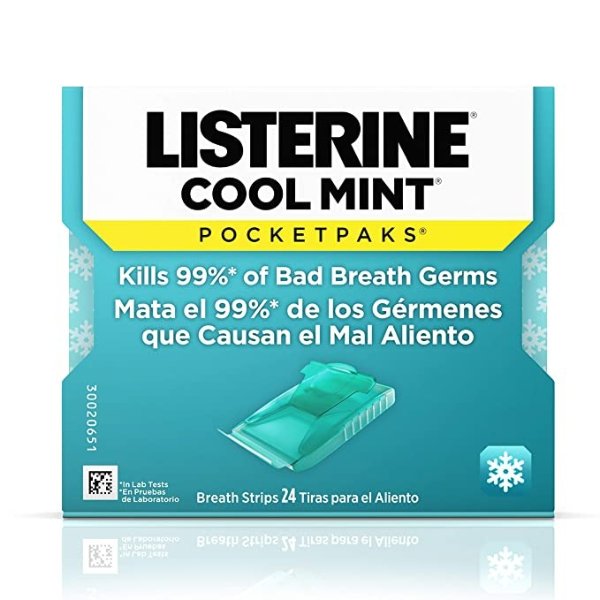 Cool Mint Pocketpaks Breath Strips Kills Bad Breath Germs, 24-Strip Pack (12 Pack)
