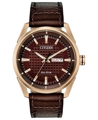 Drive From Eco-Drive Men's Brown Leather Strap Watch 42mm
