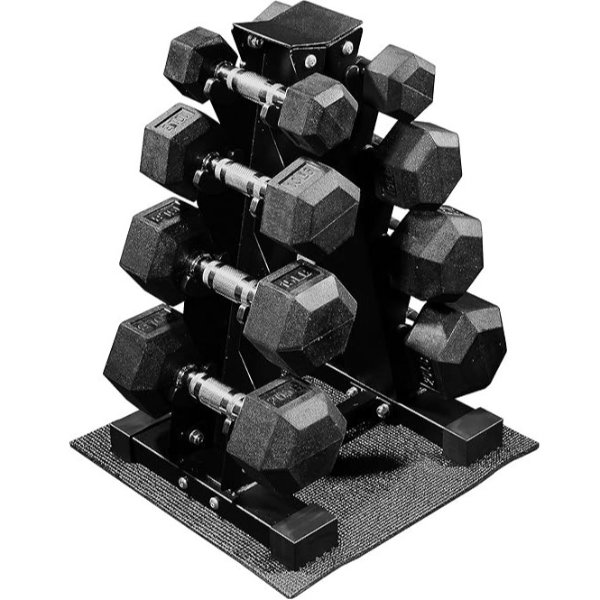 Fitness Rubber Coated Hex Dumbbell Weight Set and Storage Rack, Multiple Packages