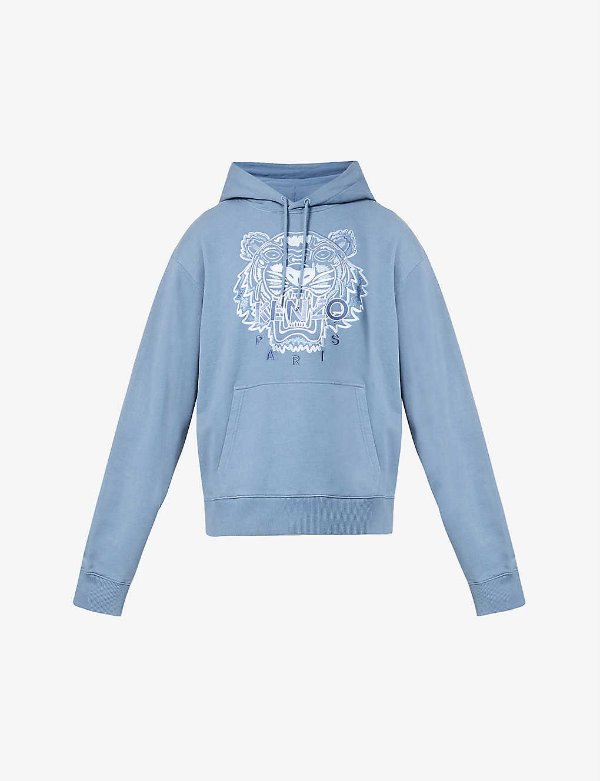 Tiger-embroidered relaxed-fit cotton-jersey hoody