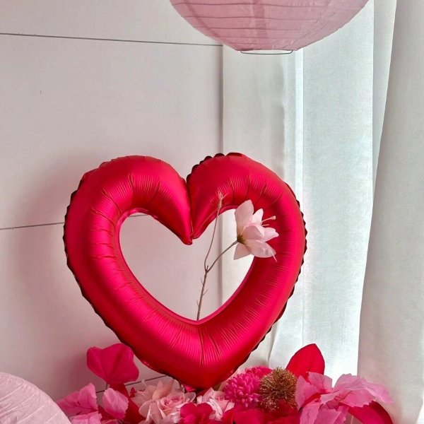 Red Heart Shaped Hollow Out Balloon With Aluminum Film Decoration For Valentine'S Day
