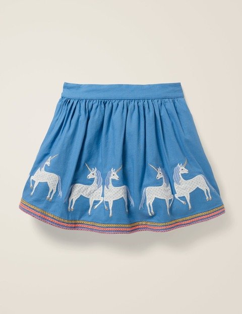 Applique Hem Skirt - Elizabethan Blue Unicorns | Boden US