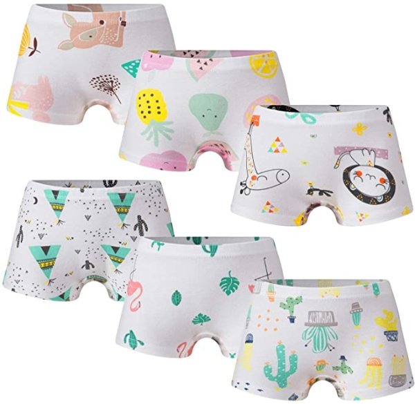 Growth Pal Little Girls' Shorts Panties Boyshort Briefs 6 Pack Soft 100% Cotton Underwear Toddler Undies
